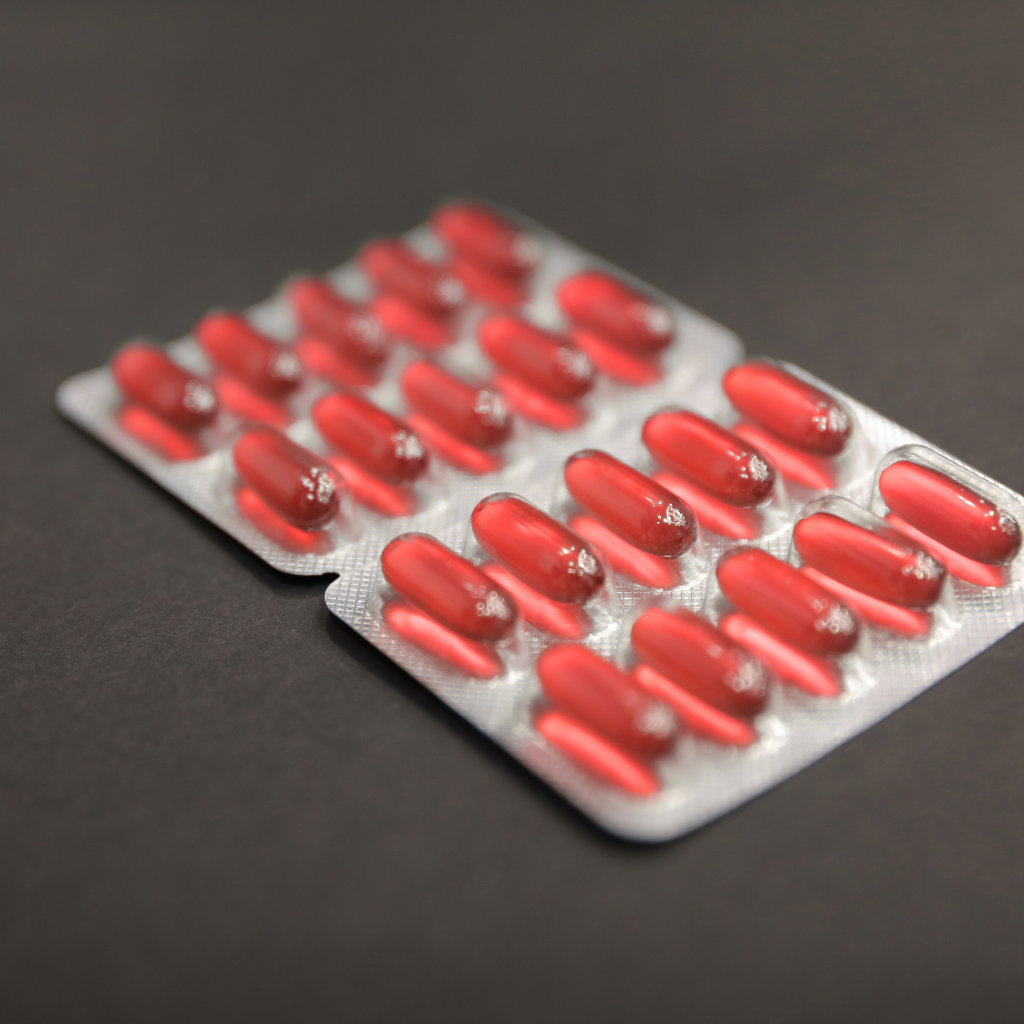 Red Blister packed by accupack machine